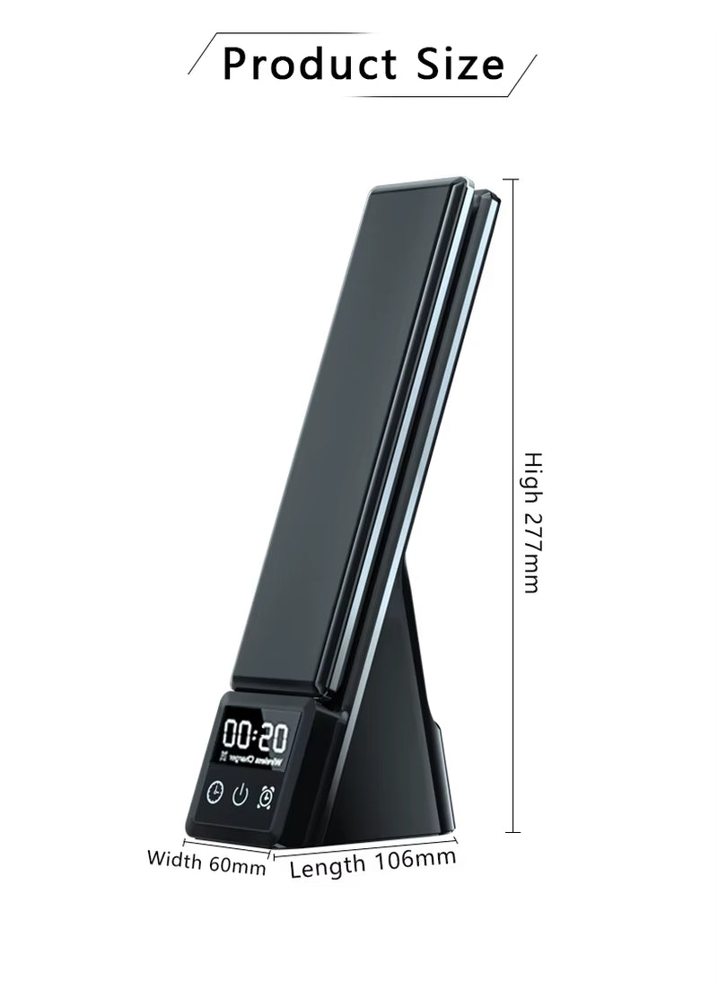 2024 New 3-in-1 15W Wireless Charger with LED Folding Table Lamp and Clock Touch, Suitable for iPhone 15, 14, 13, 12 Pro Max