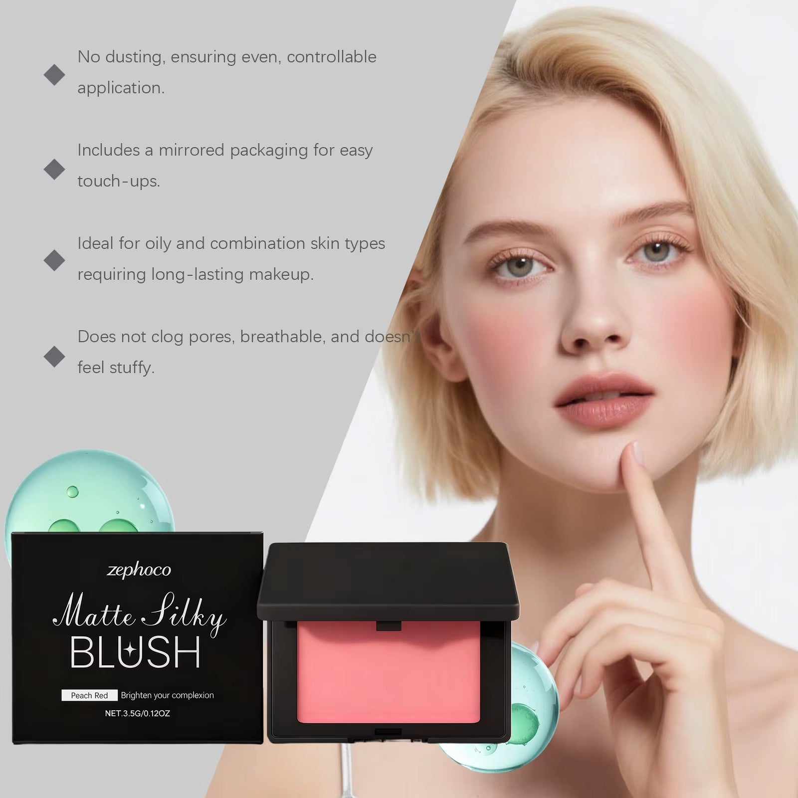 zephoco Matte Blush Powder Long Lasting Waterproof Cheek Makeup Natural Flush Color Easy To Blend No Fly Away Daily Wear 4Colors