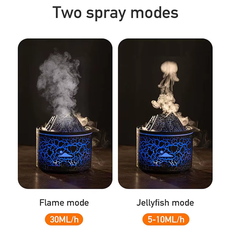 Volcanic Flame Humidifiers Air Aroma Diffuser 180 Ml Essential Oils Humidifiers Wth Night Light Flame Diffuser For Bedroom