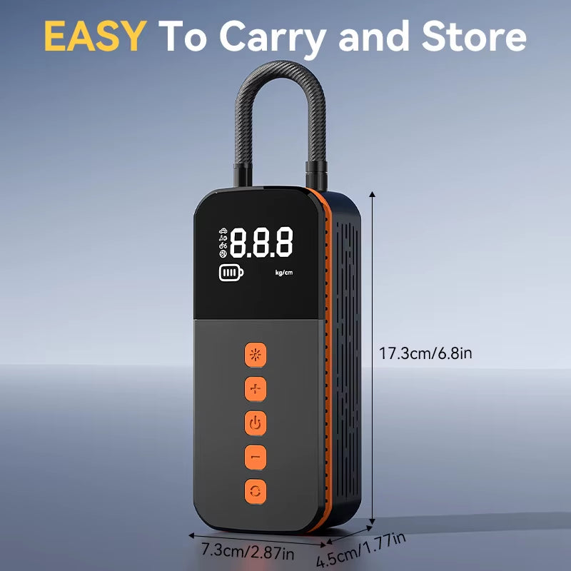 Portable Air Compressor - 150PSI, 1-min fast inflation with tire gauge & LED light. For cars, motorcycles, bikes and balls