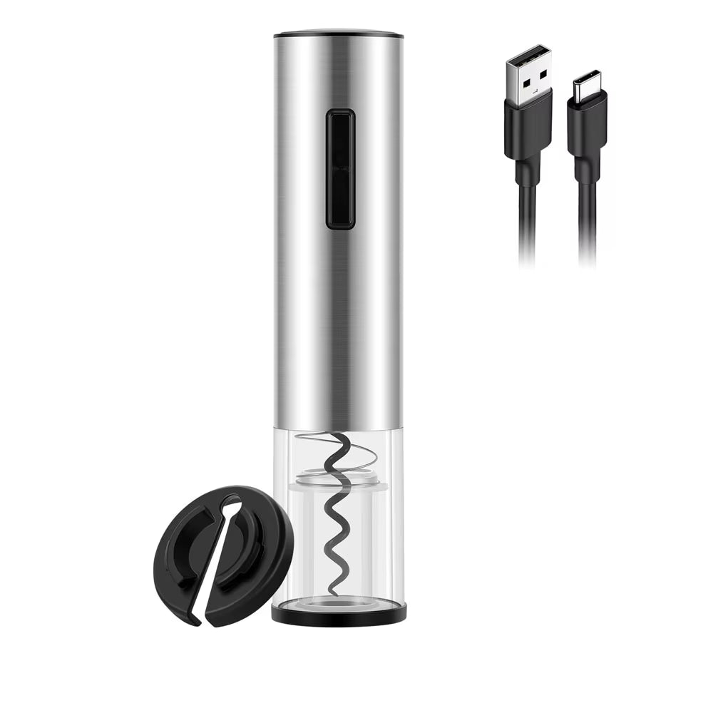 Electric Wine Opener Rechargeable Set, Automatic Electric Wine Opener with Stand with Foil Cutter, Pourer, Vacuum Stopper