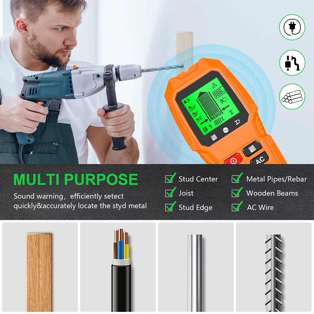 7 in 1 Electric Wall Scanner Sensor with LCD Display Studs Detector High Accuracy for AC Wire Metal Studs Wood Joist Pipe