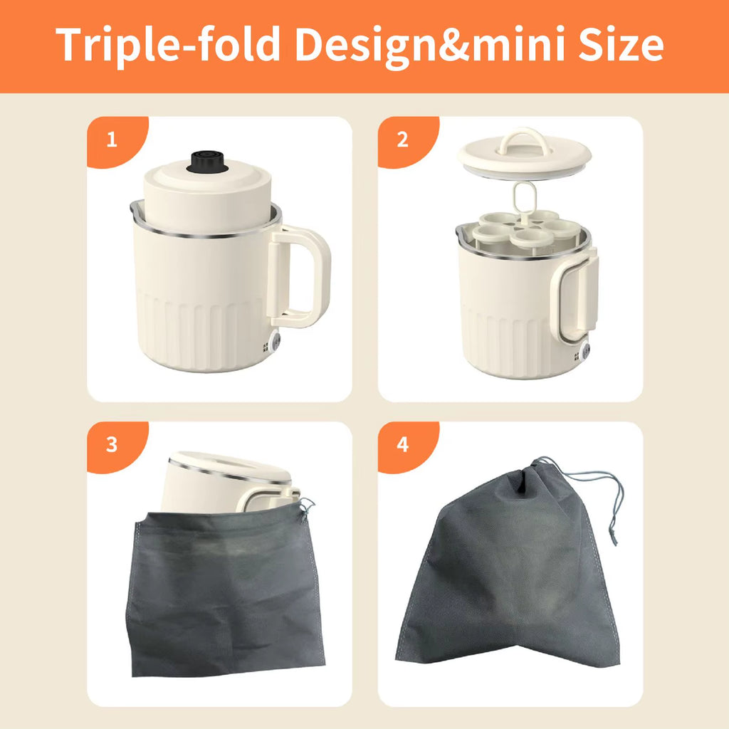 Travel Foldable Kettle 1L Folding Electric Kettles For Boiling Water Fast Boiling Machine With Steamed Egg Rack For Picnic