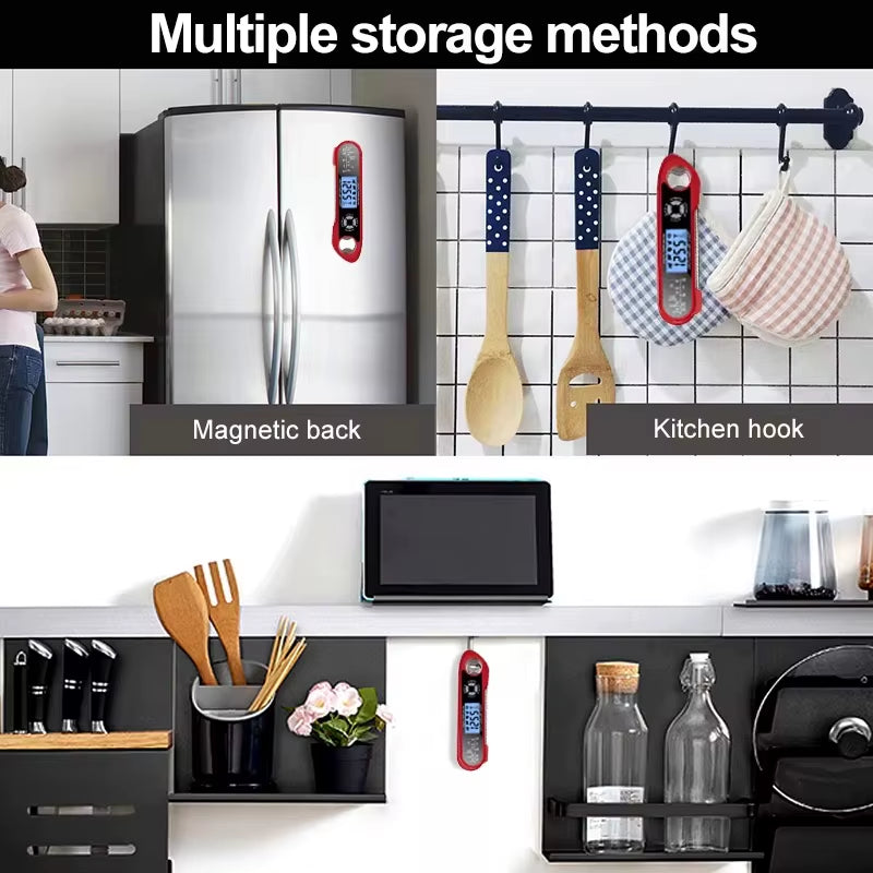 Digital Food Kitchen Thermometer Dual-Probe Waterproof  For Oven Meat Cooking Grilling With Rotating LCD Screen Alarm Function