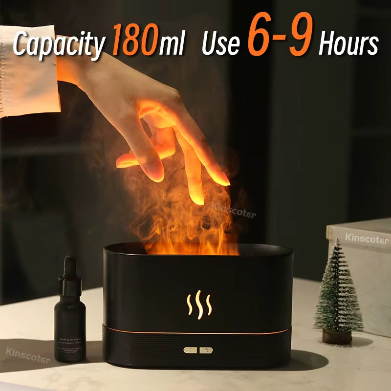 USB Desktop RGB Flame Aroma Diffuser Humidifier 7 Colors Simulation Light Aromatherapy Air Purifier for Bedroom