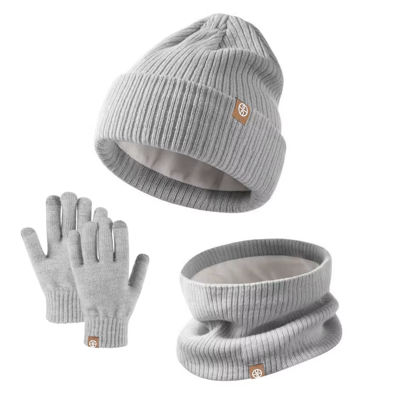 New Kids Hats Set Winter Warmth Children Knitted Gloves Hat Scarf Three-piece Set Outdoor Windproof Baby Caps Gloves Scarf Set