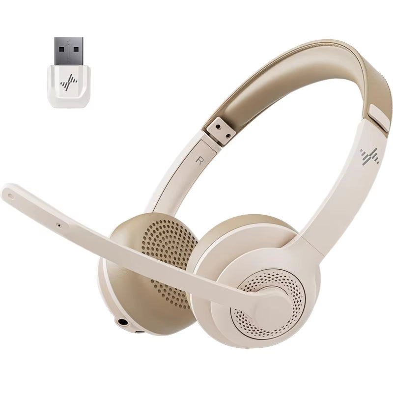 JIAMQISHI EH02P Wireless Headset with AI Noise Cancelling Microphone Headphones Bluetooth V5.2 with USB Dongle,Charging Base