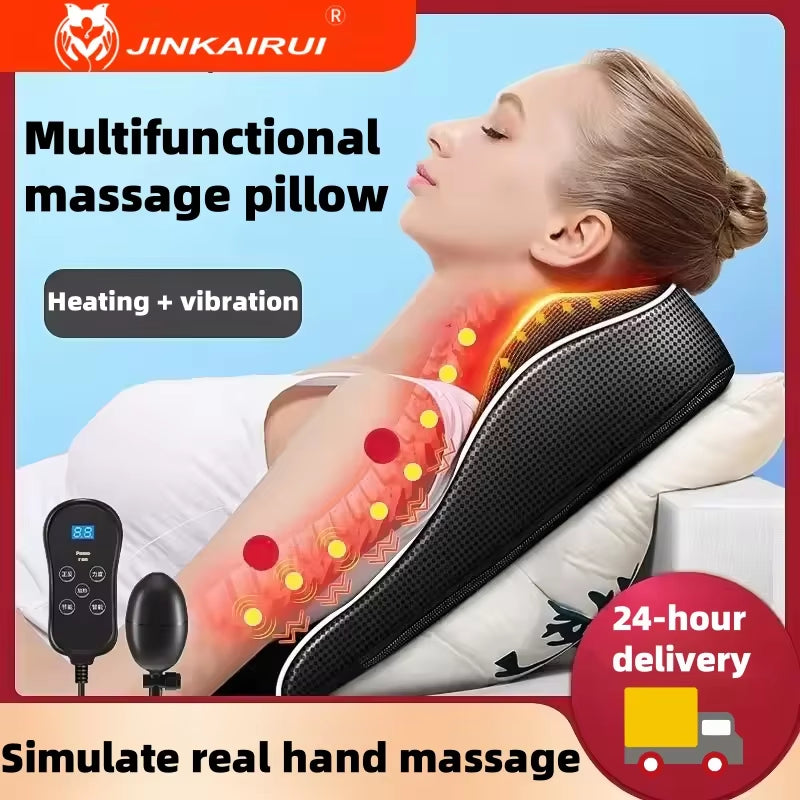 Electric Neck Massager with Heating and Vibration Massage Function for Car Back Pillow