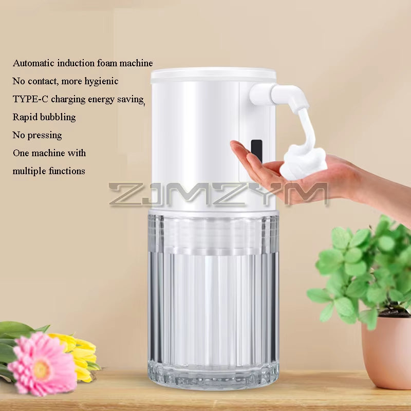 350ML Automatic Soap Dispenser Glass Touchless Rechargeable Soap Dispenser Vertical Hand Sanitizer Bubble Machine For Countertop