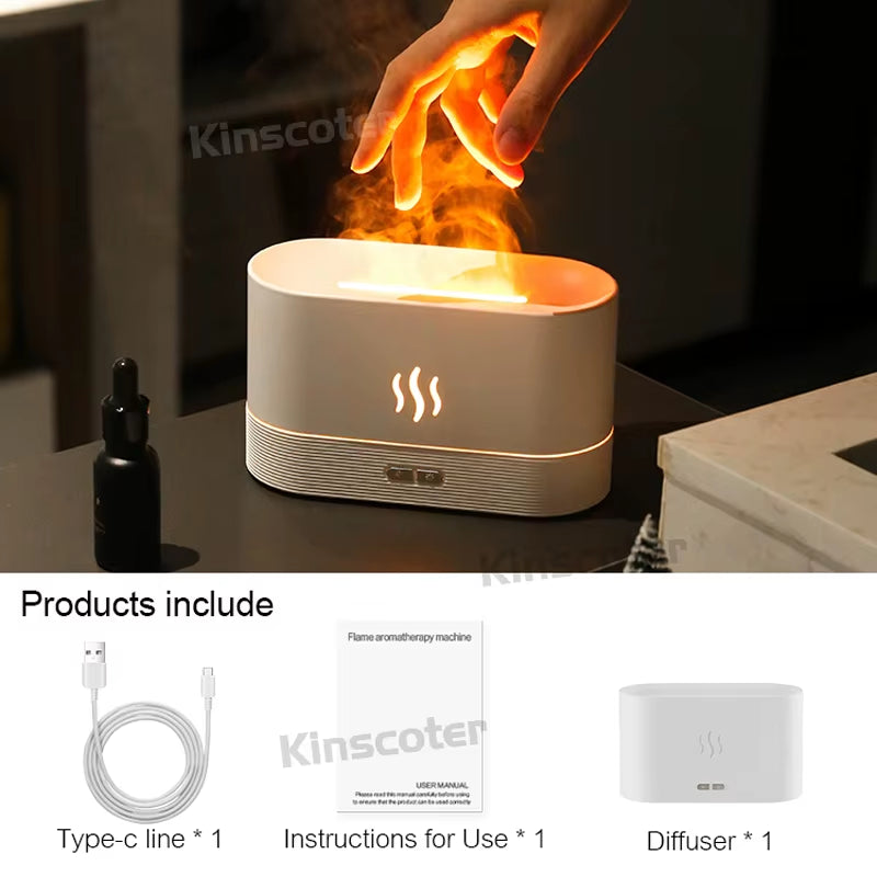 USB Desktop RGB Flame Aroma Diffuser Humidifier 7 Colors Simulation Light Aromatherapy Air Purifier for Bedroom
