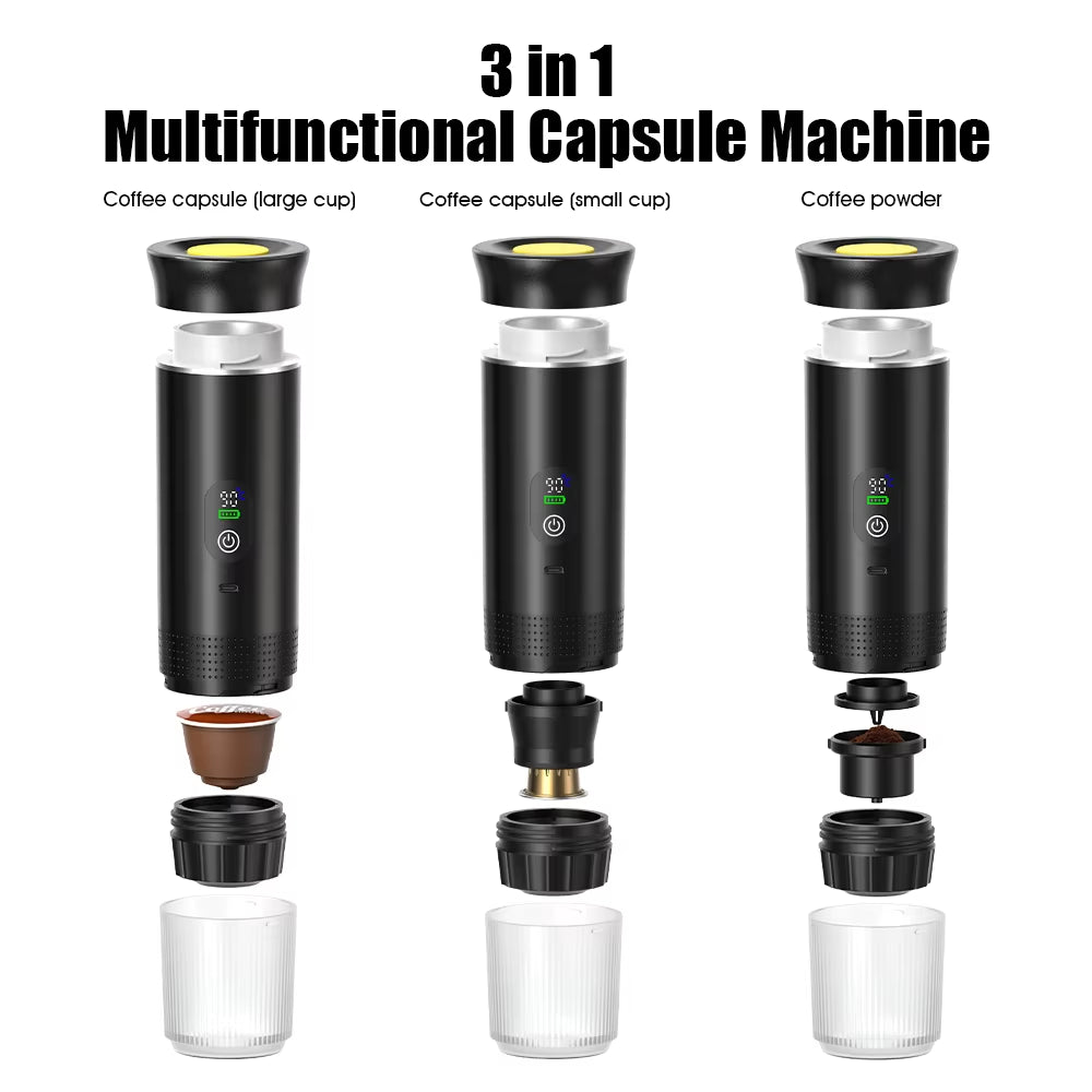 Portable Electric Espresso Coffee Machine With Digital Display 3-in-1 Capsule Coffee Maker for Car & Home Camping Coffee Maker