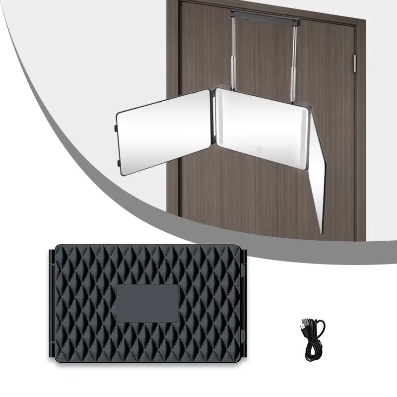 3 Way Haircut Mirror 360 Mirror with LED Lights Door-Hanging Design with Hook Perfect for Makeup Self Hair Cutting Portable Fold