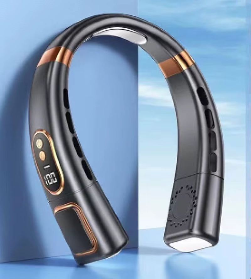 Hanging Neck Fan USB Charging Ice Porcelain Cooling Hanging Neck Fan 360-degree Air Flow Intelligent Digital Display Lighting