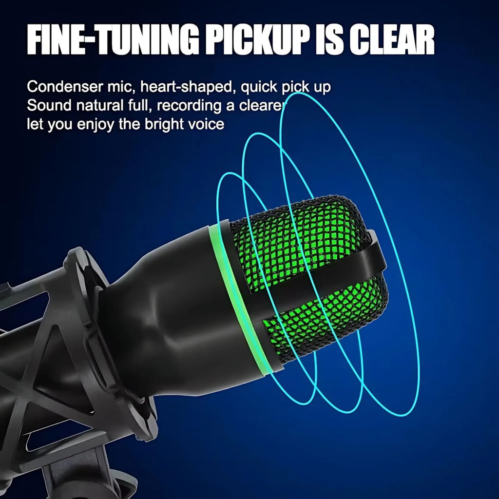 RGB Lighting Microphone Kit with Tripod Stand Professional Condenser Mic for Streaming YouTube Podcasts and Recording