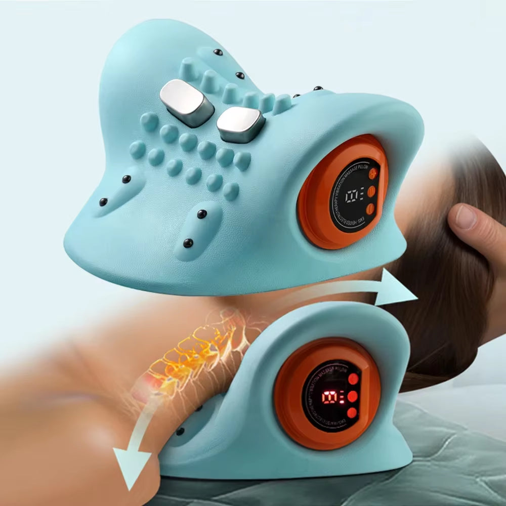 Electric Neck Stretcher EMS Pulse Cervical Traction Relax Smart Cervical Chiropractic Traction Pillow Vibration Massage Machine