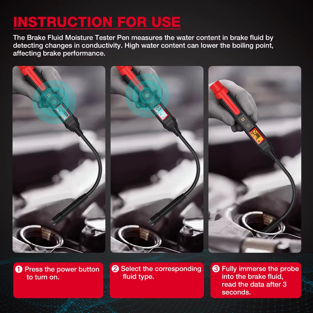 Brake Fluid Tester Auto Car Brake Liquid Digital Tester For DOT3/DOT4/DOT5.1 Brake Oil Quality Check Pen Sound Light Alarm