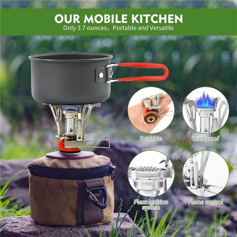 One Piece Gas Stove with Converter Portable Compact Outdoor Cooking Gear for Camping Hiking Backpacking