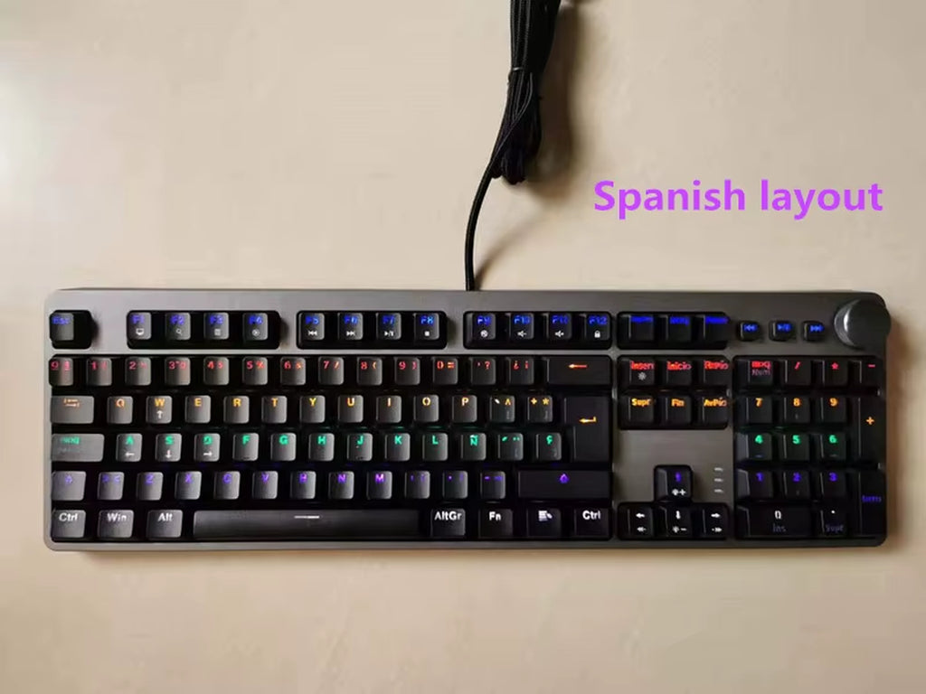 Mixed Backlight Wired Gaming Mechanical Keyboard 104 Keys Black & Gray with Multi-Function Knobs French/US Layout ES-RS
