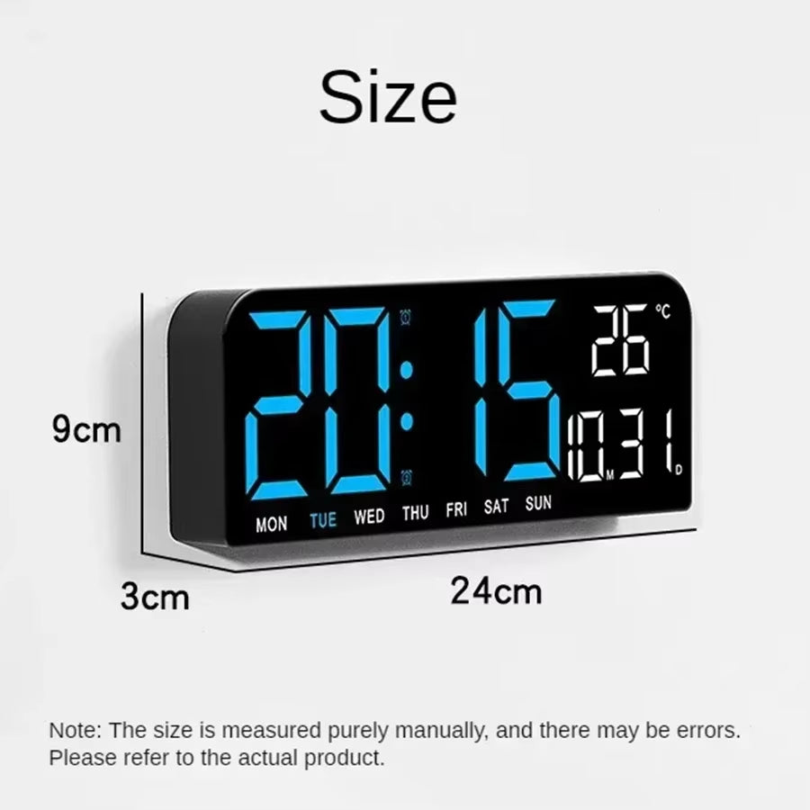9 Inch Large Digital Wall Clock USB Powered TEMP Humidity Week Auto Dimmer DST Table Clock 12/24H Electronic LED Alarm Clock