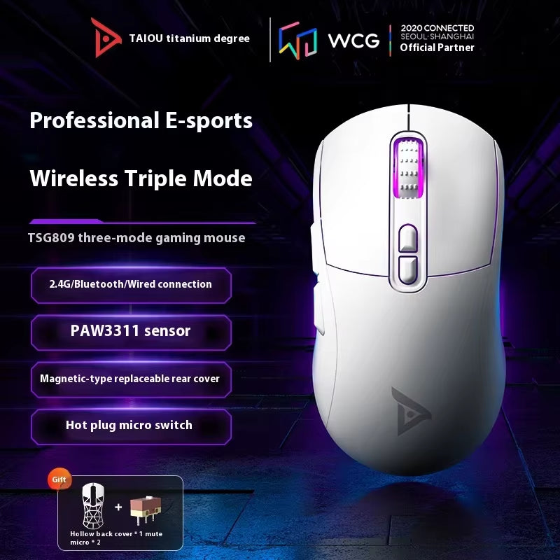 TSG809 Hollow Hole Mouse with Three Modes Wireless Ultra Light 2.4G Gaming Esports PCPAW3311 Silent Mouse Micro buttons
