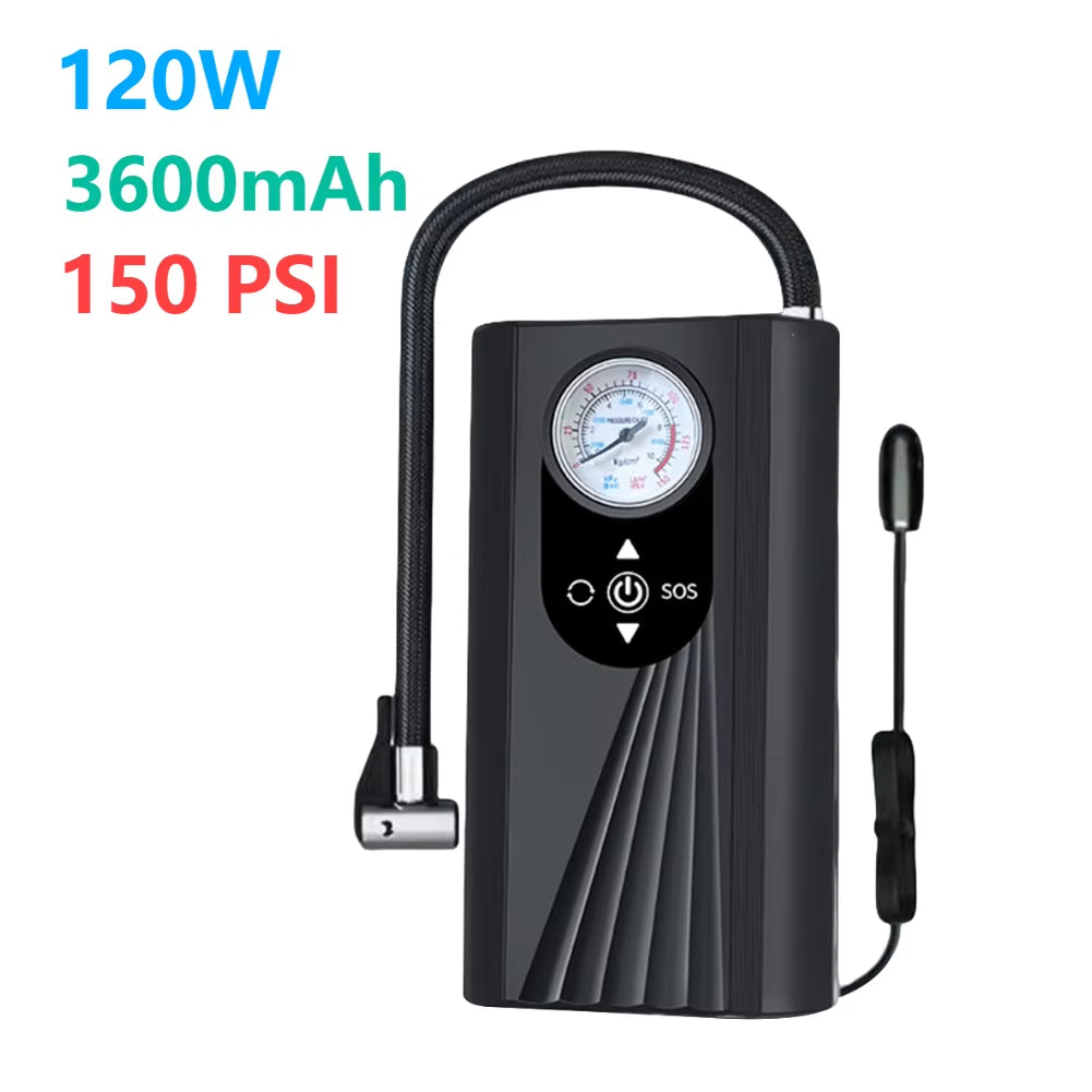 Car Tyre Inflator Rechargeable Quick Inflating Electric Tire Pump with Digital Pressure Gauge 1500mAh for Motorbike Auto Bicycle
