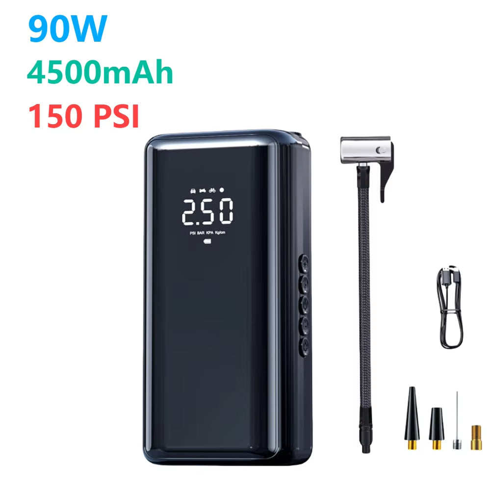 Car Tyre Inflator Rechargeable Quick Inflating Electric Tire Pump with Digital Pressure Gauge 1500mAh for Motorbike Auto Bicycle