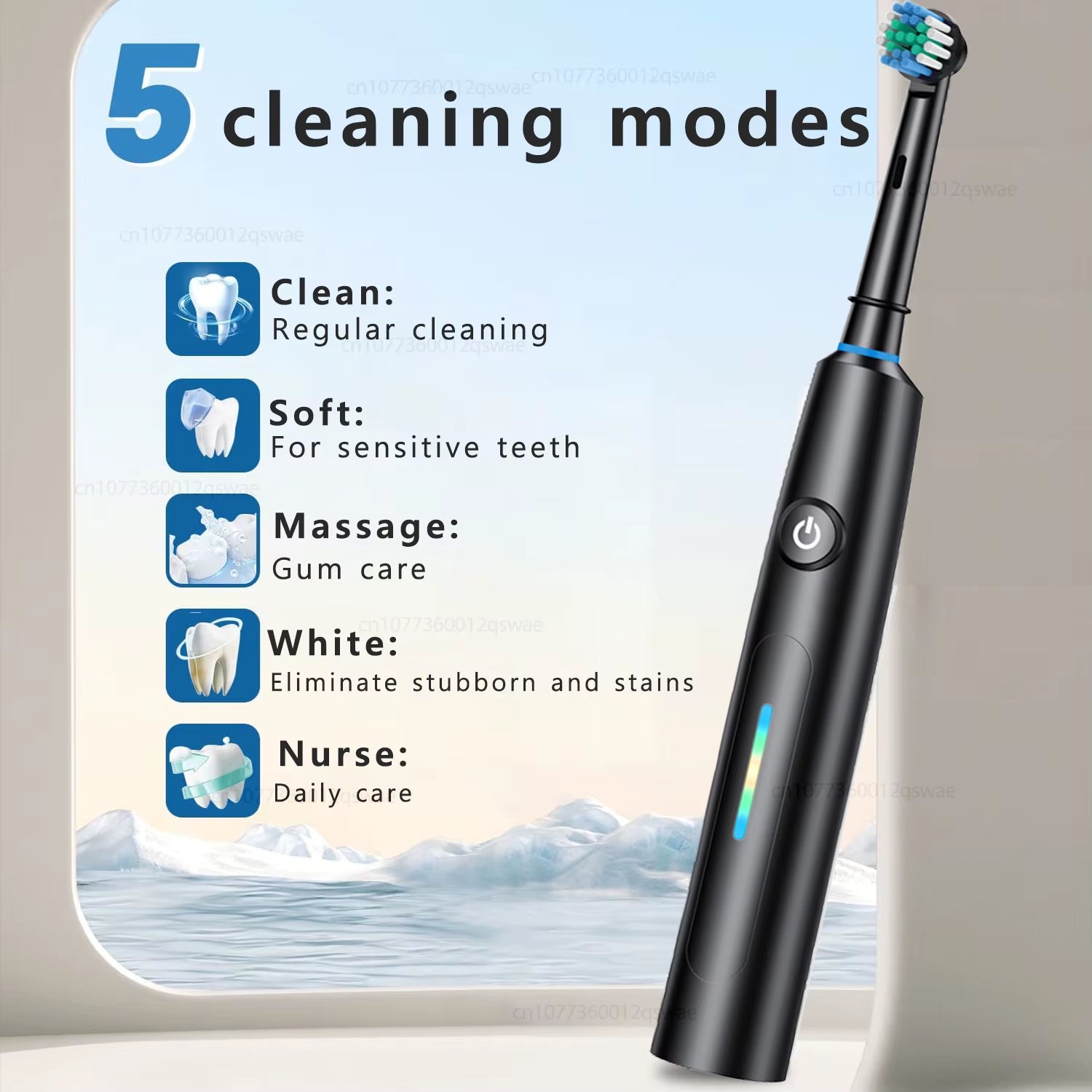 Electric Toothbrush Intelligent 5 Modes Cleaning Teeth Brush Waterproof Rotary Electric Toothbrush with 8 Brush Head