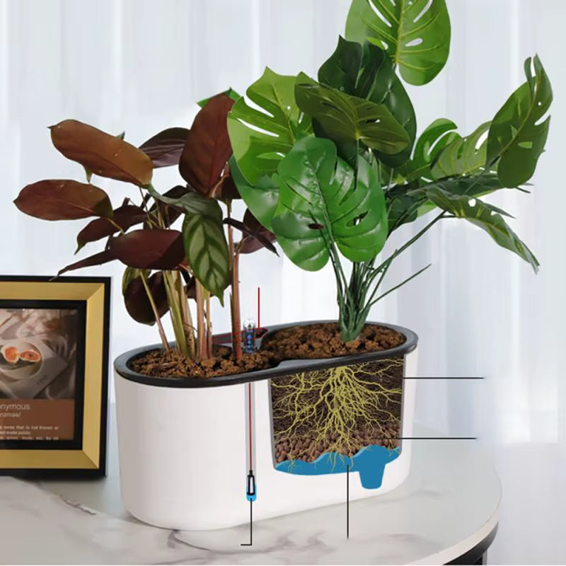 Indoor Plant With Indicator Wooden Leg Flower Containers Anti-slip Breathable Self Watering Pots Lazy Automatic Water Flowerpot