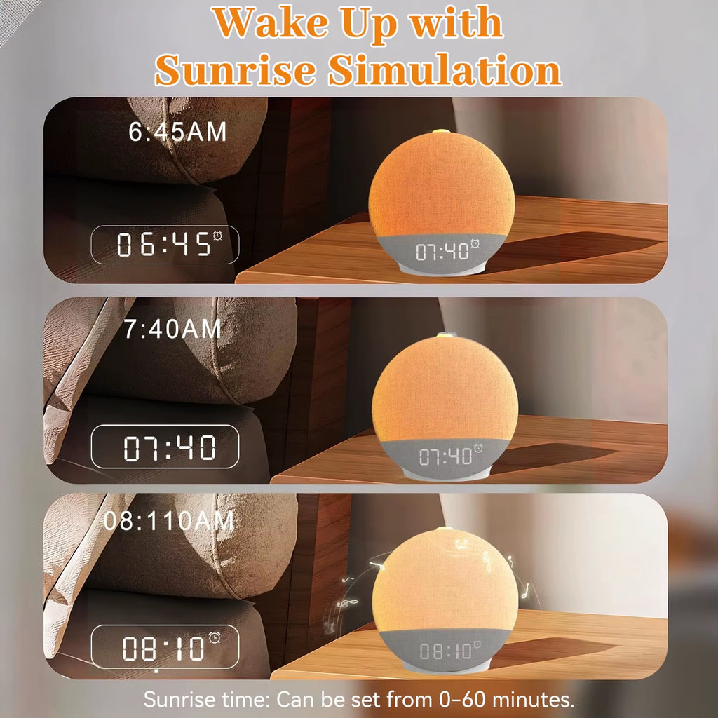 Sunrise Alarm Clock with Sound Machine Wake Up Lights Bluetooth Speaker 30 Sleep Sounds White Noise for Heavy Sleeper Ideal Gift