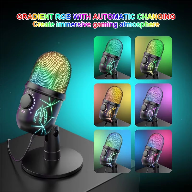 USB Microphone for Live Streaming Karaoke V5 Noise Cancelling Gaming Condenser Microphone with Mobile Phone Standphon
