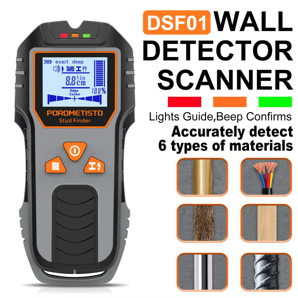 6in1 Stud Finder Wall Scanner Detector Multifunction Wall Scanner for AC Cable Wires Wood Metal Pipe Electronic Measuring Tools