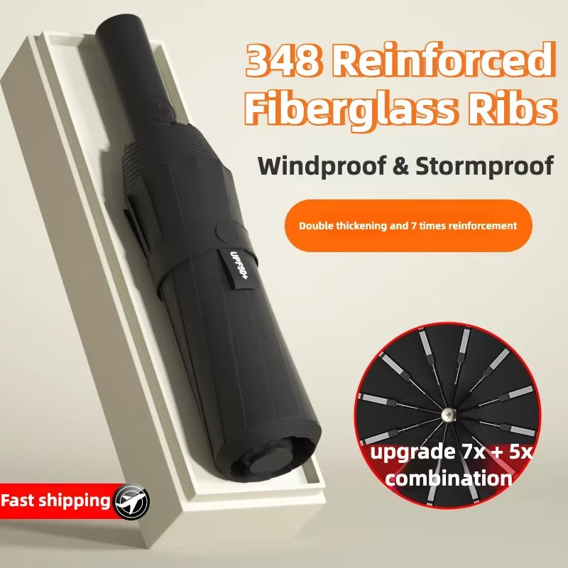 Reinforced 348 Ribs Automatic Umbrella, Windproof & Stormproof, Sun UPF 50+ Protection Folding Rain Umbrellas for Men & Women