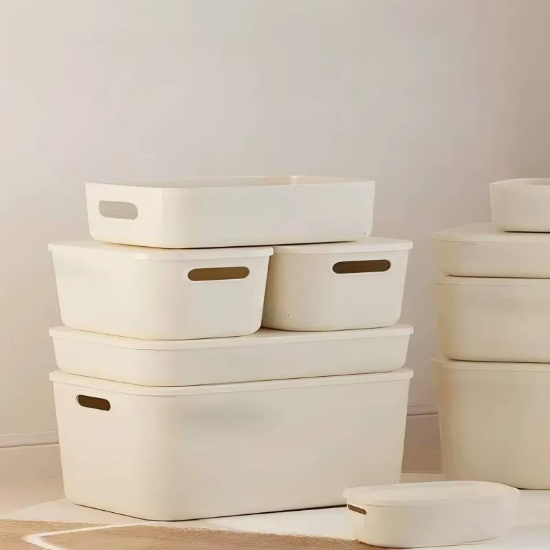 1pc/5pcs Ins Style Storage Box with Lid Dustproof Cosmetics Clothing Grocery Storage Bedroom Dormitory Storage Box Toy Storage