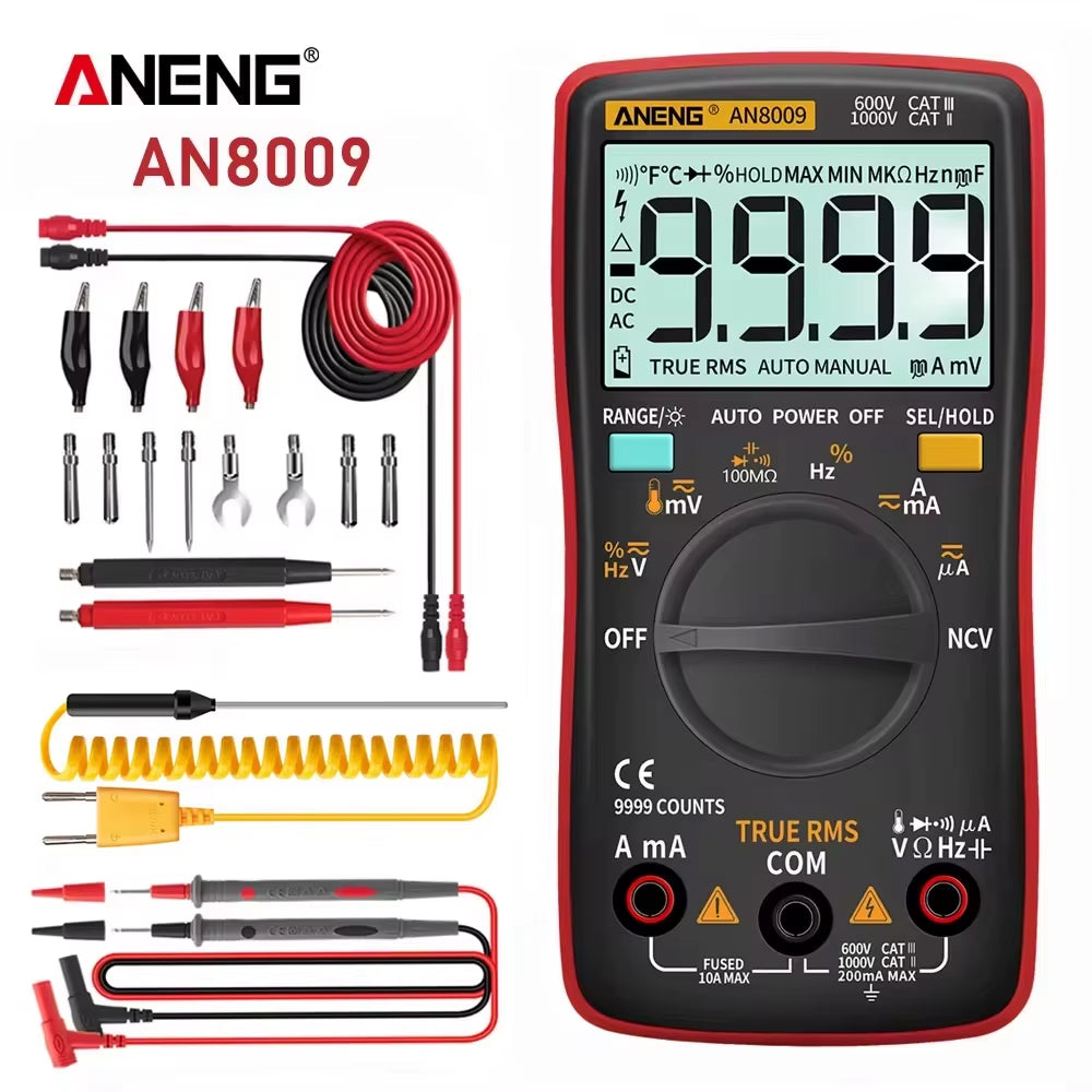 Digital Multimeter Transistor  AN8009 Testers Capacitor True-RMS Tester Automotive Electrical Capacitance Meter Temp Diode