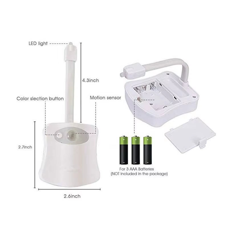 Wireless Motion Sensor LED Night Light RGB 8 Color Changing Toilet Bathroom Atmosphere Lamp Waterproof Smart On/Off Night Lamp