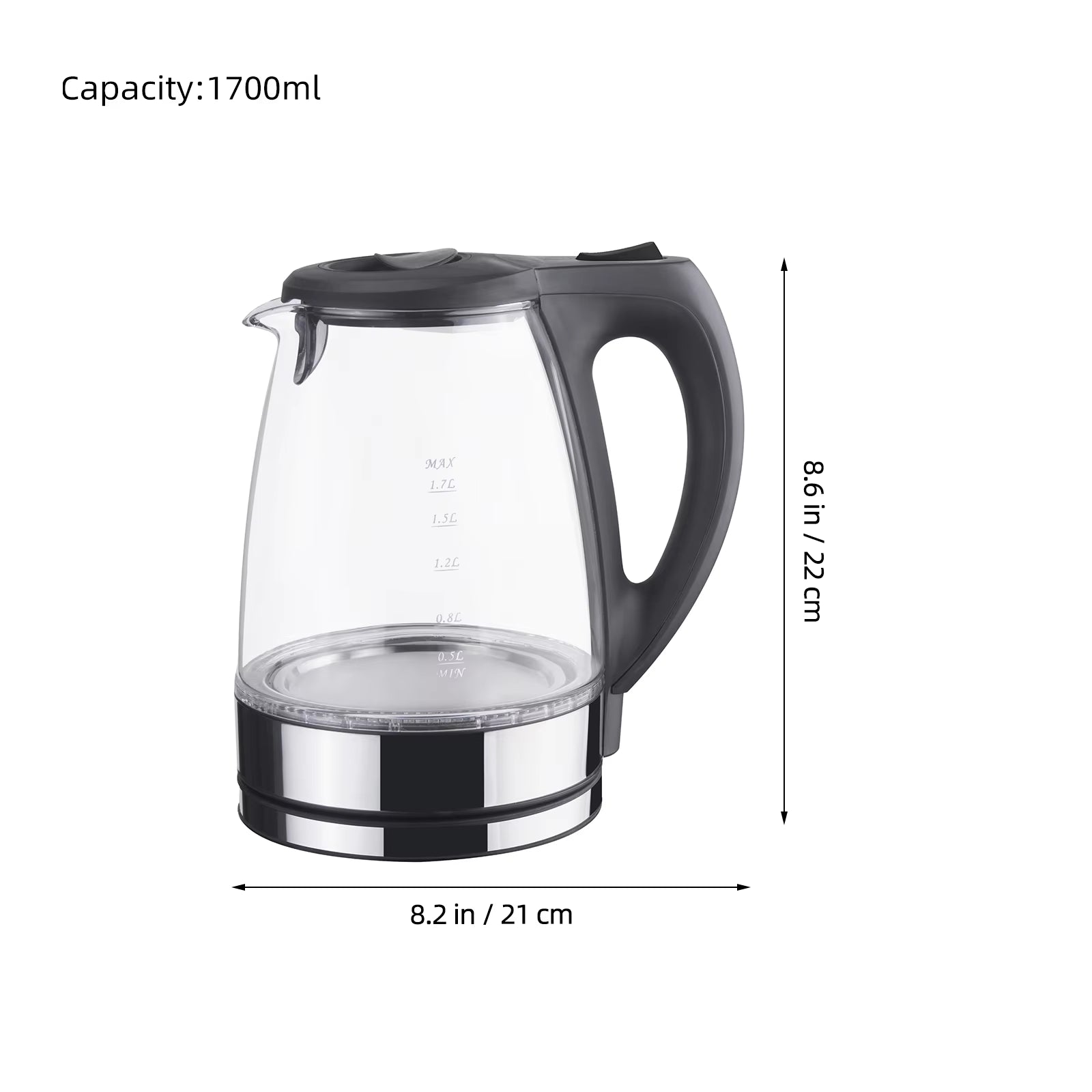 Pcs Blue Light Electric Glass Kettle With Auto Shut Off Function Stay Cool Handle Water Level Indicator Safety Boil Dry